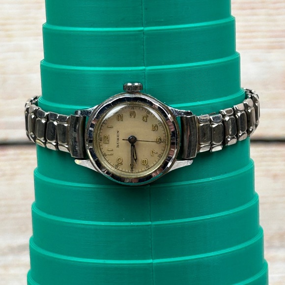 Vintage Buren Watch Silver Tone Cream Dial Arabic Numerals Expansion Band Tested main image 7